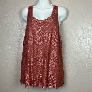 Maurices women sleeveless‎ pink lace floral blouse size 1
